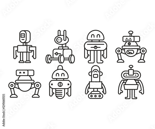 robot character icons set line vector illustration