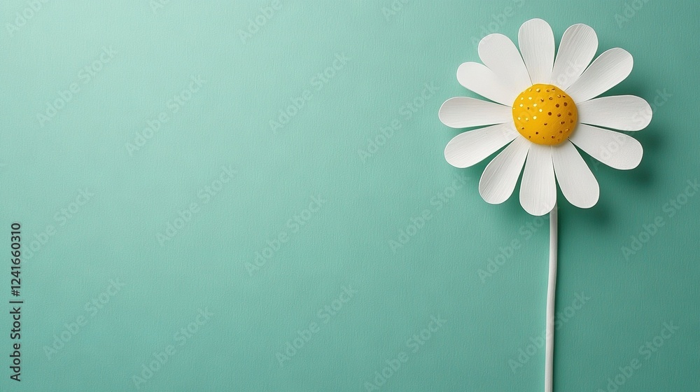 Obraz premium A white blossom with a golden core resting atop a verdant background and featuring a white stalk protruding from its center