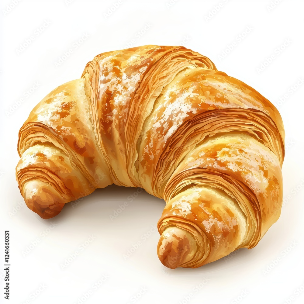 Fresh croissant with a golden flaky crust, isolated on a bright white background Fresh croissant with a golden flaky crust, isolated on a bright white background