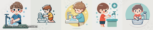 vector of a child washing hands