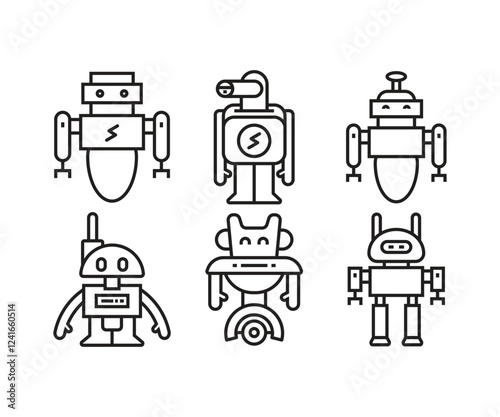 robot character icons set line vector illustration