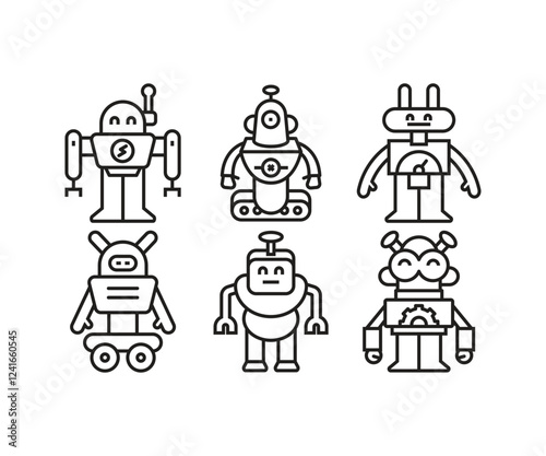 robot character icons set line vector illustration