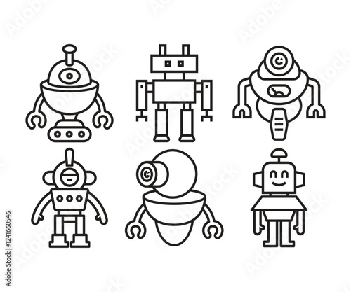 robot character icons set line vector illustration