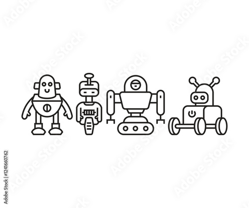 robot character icons set line vector illustration