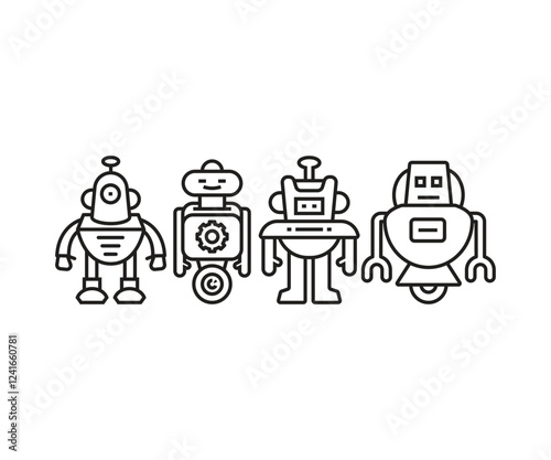 robot character icons set line vector illustration