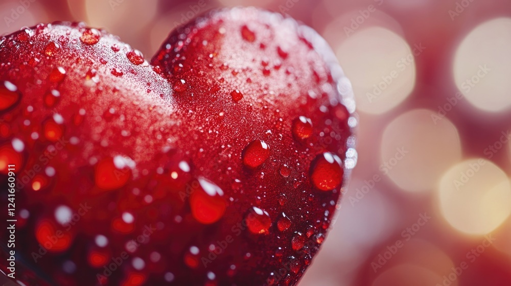 A red heart with water droplets on it A red heart with water droplets on it