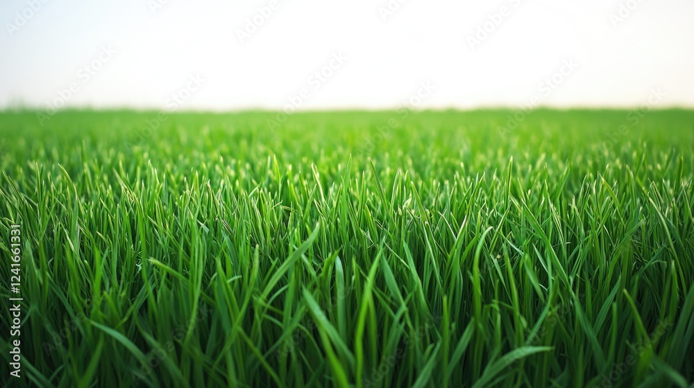 A serene landscape with lush green grass and a bright blue sky A serene landscape with lush green grass and a bright blue sky