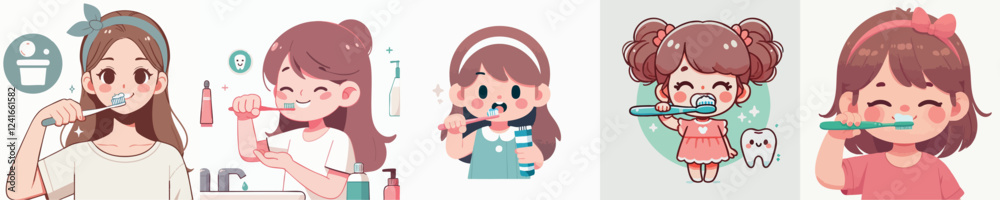 vector of a child brushing his teeth vector of a child brushing his teeth