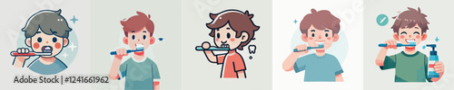 vector of a child brushing his teeth