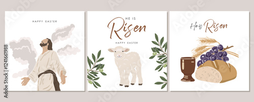Easter cards printable, He is Risen cards vector, Easter greetings cards