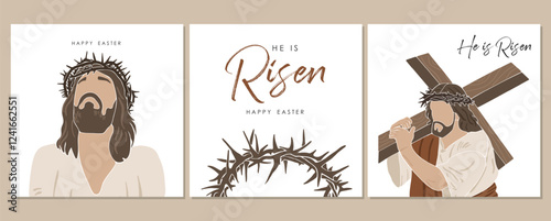 Easter cards printable, He is Risen cards vector, Easter greetings cards