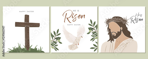 Easter cards printable, He is Risen cards vector, Easter greetings cards