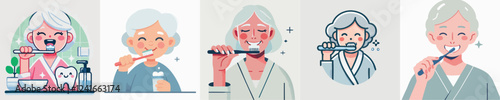 vector of an elderly person brushing his teeth