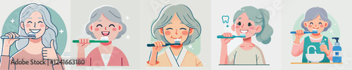 vector of an elderly person brushing his teeth