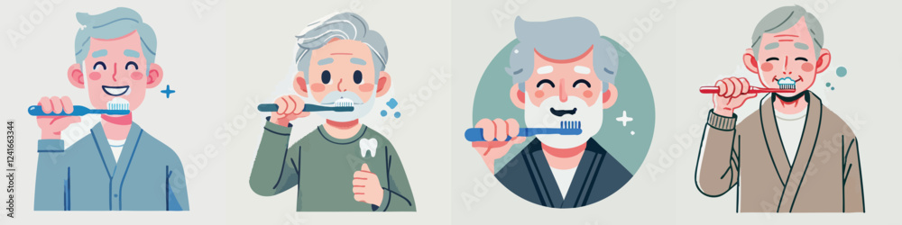 vector of an elderly person brushing his teeth vector of an elderly person brushing his teeth