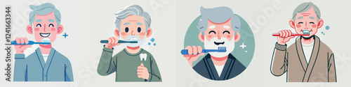 vector of an elderly person brushing his teeth