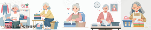 vector of an elderly person folding clothes