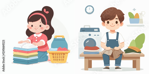 vector of a person folding clothes