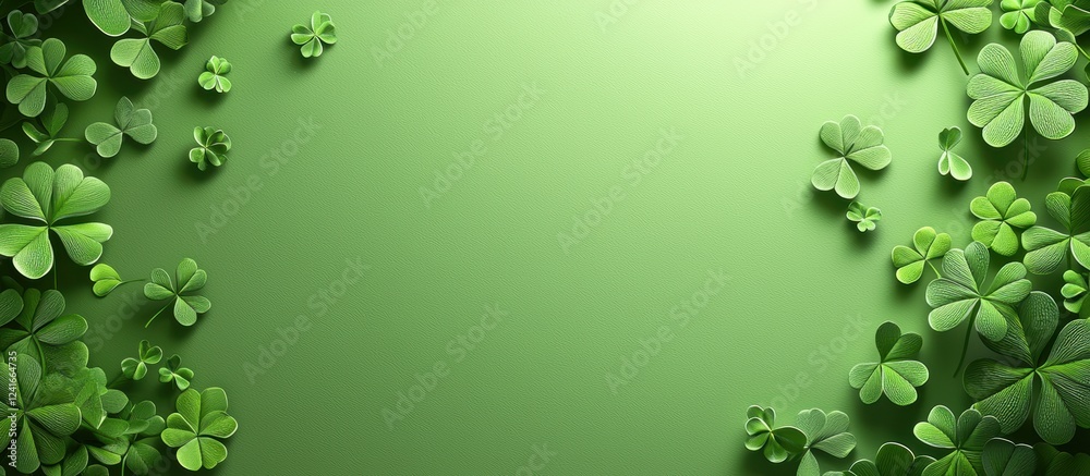Ultra-modern mockup background with space for text for Saint Patricks Day, designed with a fresh mossy green gradient, Celtic patterns, and floating shamrock petals Ultra-modern mockup background with space for text for Saint Patricks Day, designed with a fresh mossy green gradient, Celtic patterns, and floating shamrock petals