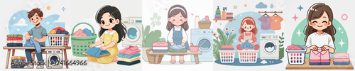 vector of a person folding clothes