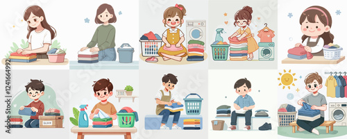 vector of a person folding clothes