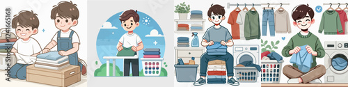 vector of a person folding clothes
