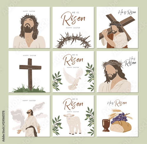 Easter cards printable, He is Risen cards vector, Easter greetings cards