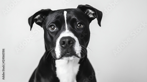 A black and white dog with a white spot on its face