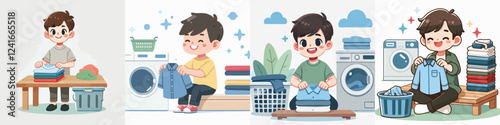 vector of a person folding clothes