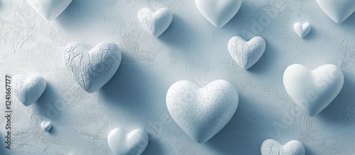 Wallpaper Mural Ultra-modern mockup background with space for text, featuring monochrome blue elements, geometric heart shapes, and subtle shadows for a refined aesthetic for Saint Valentines Day Torontodigital.ca