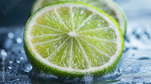 Freshly sliced lime, zoomed in on the texture and color