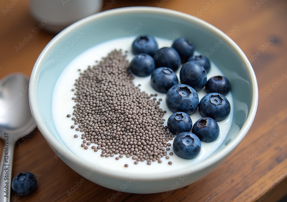 chia seeds mix coconut milk fresh blueberries healthy breakfast chia seeds mix coconut milk fresh blueberries healthy breakfast