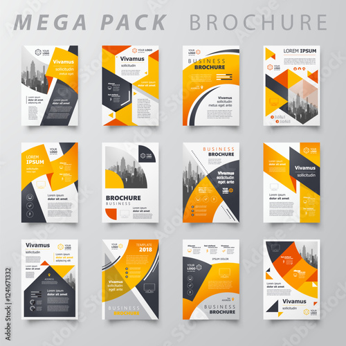 Mega pack Brochure design template flyer set yellow and orange color