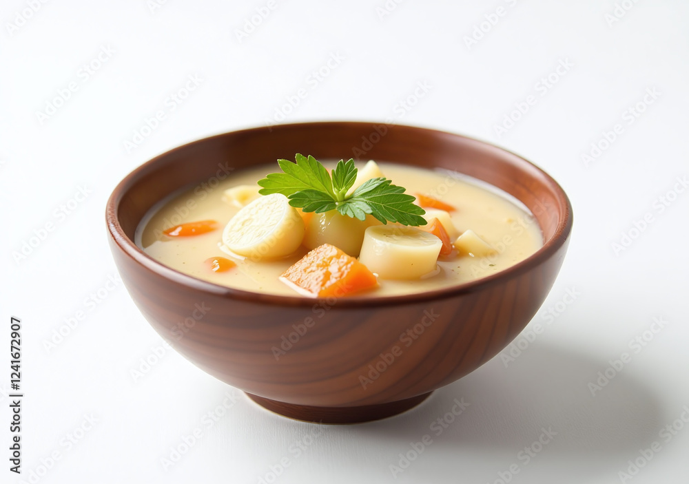 crab radish soup chinese cuisine sits alone simple wooden bowl plain white background crab radish soup chinese cuisine sits alone simple wooden bowl plain white background
