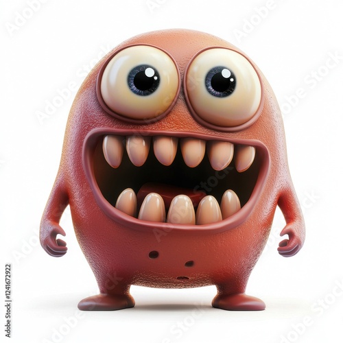 rubbery monster with a squishy, stretchable body, big glossy eyes, and a goofy face, isolated on white photo