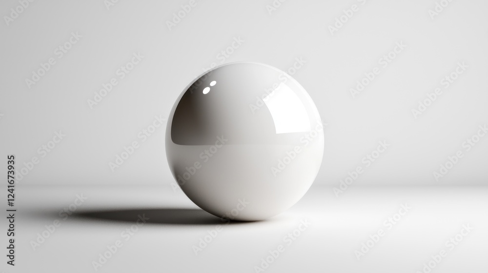 A smooth, reflective white sphere resting on a minimalist surface with soft shadows A smooth, reflective white sphere resting on a minimalist surface with soft shadows