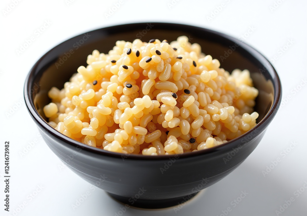 dark ceramic bowl contains perfectly arranged sesame fried rice white dark ceramic bowl contains perfectly arranged sesame fried rice white