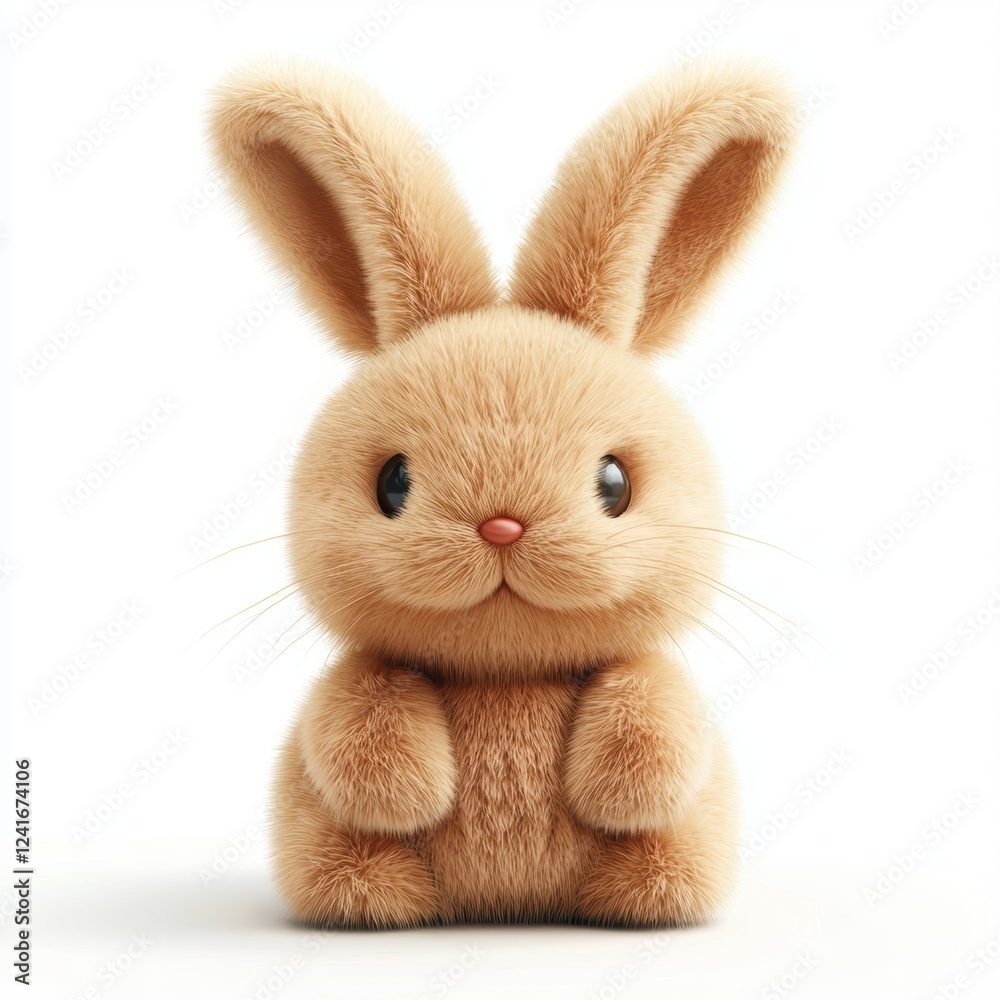 Fototapeta premium Soft plush bunny toy with long floppy ears, isolated on a bright white background