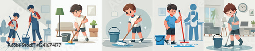 vector of a person mopping the floor