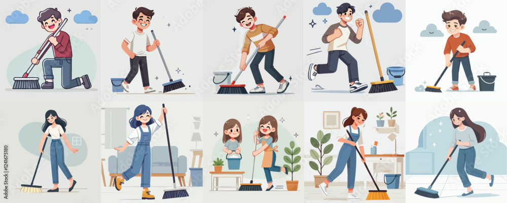vector of a person cleaning the floor vector of a person cleaning the floor