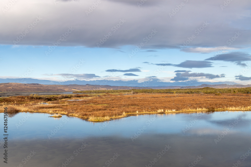 Obraz premium Landscape with a river, Kudafljot, Iceland