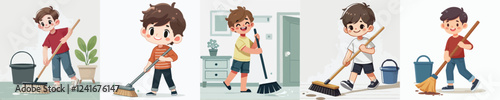 vector of a child cleaning the floor