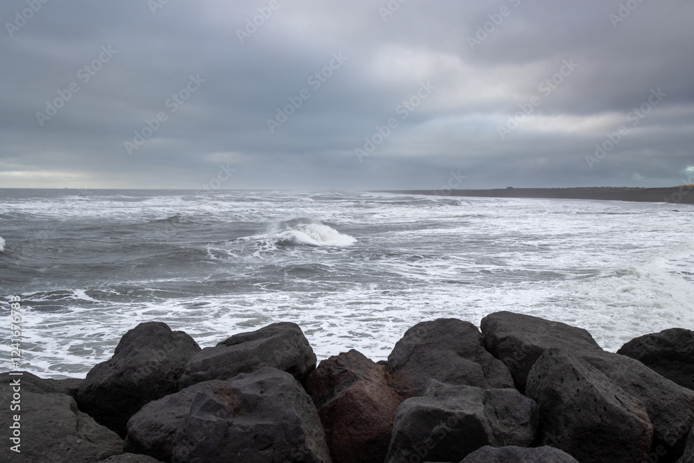 Rainy day at Atlantic ocean, Landeyjahofn, Iceland. Rainy day at Atlantic ocean, Landeyjahofn, Iceland.