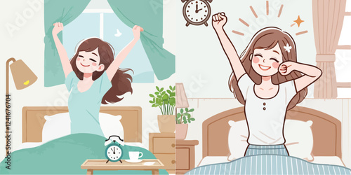 vector of a person waking up while stretching his arms