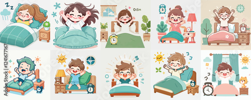 vector of a child waking up while stretching his arms