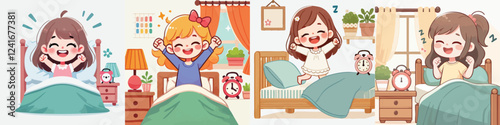 vector of a child waking up while stretching his arms