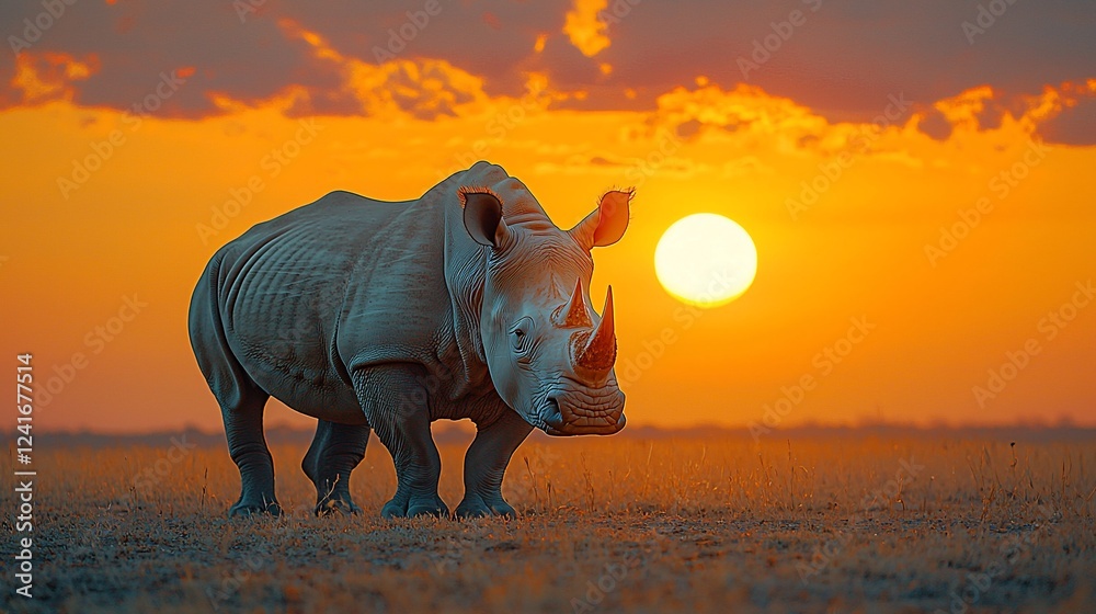 Fototapeta premium Rhino sunset savanna Africa wildlife conservation