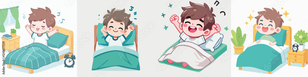 vector of a child waking up while stretching his arms vector of a child waking up while stretching his arms