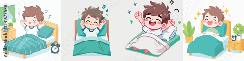 vector of a child waking up while stretching his arms