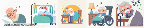 vector of an elderly person sleeping soundly
